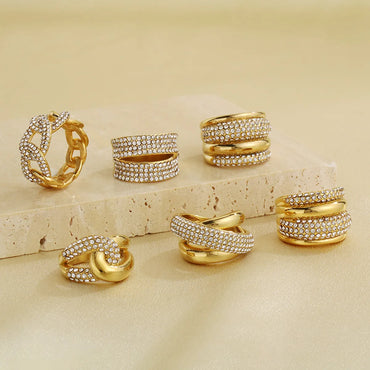 Wholesale Jewelry Vintage Style Solid Color 304 Stainless Steel 18K Gold Plated Plating Inlay Rings