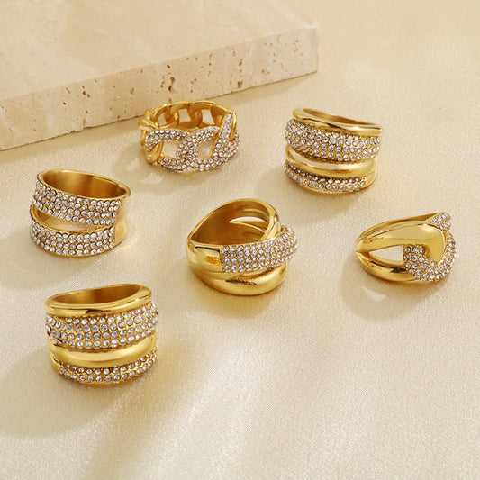 Wholesale Jewelry Vintage Style Solid Color 304 Stainless Steel 18K Gold Plated Plating Inlay Rings