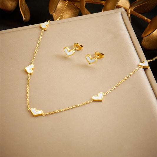 Wholesale Jewelry Vintage Style Sweet Heart Shape 304 Stainless Steel Shell 18K Gold Plated Inlay Jewelry Set