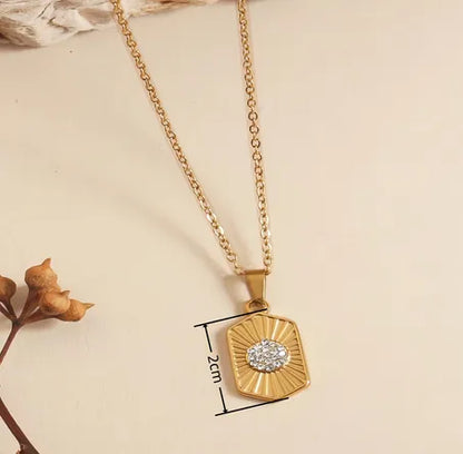 Wholesale Jewelry Vintage Style Vacation Star Moon 304 Stainless Steel Artificial Diamond Shell 18K Gold Plated Plating Inlay Pendant Necklace