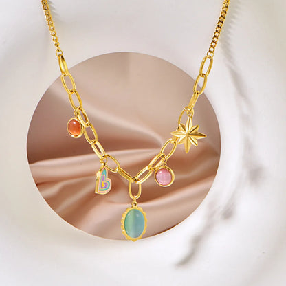 Wholesale Jewelry Y2K Sweet Cross Heart Shape 304 Stainless Steel Turquoise Resin Opal 18K Gold Plated Plating Inlay Pendant Necklace