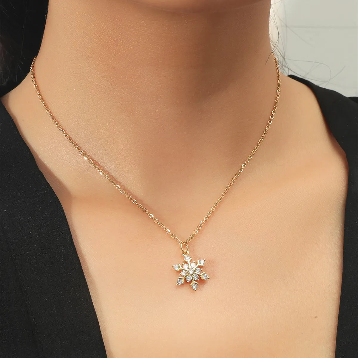 Wholesale Jewelry Zircon Snowflake Diamond Titanium Steel Necklace Gooddiy