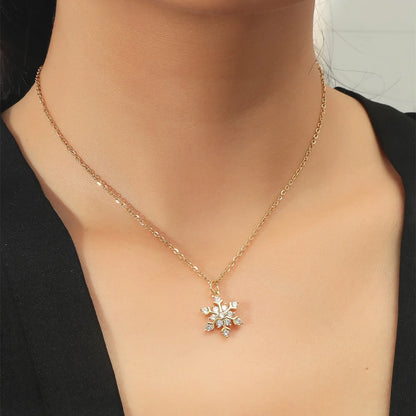 Wholesale Jewelry Zircon Snowflake Diamond Titanium Steel Necklace Gooddiy