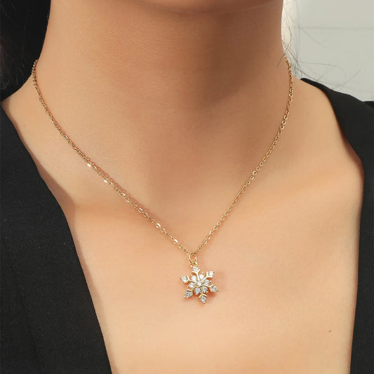 Wholesale Jewelry Zircon Snowflake Diamond Titanium Steel Necklace Gooddiy