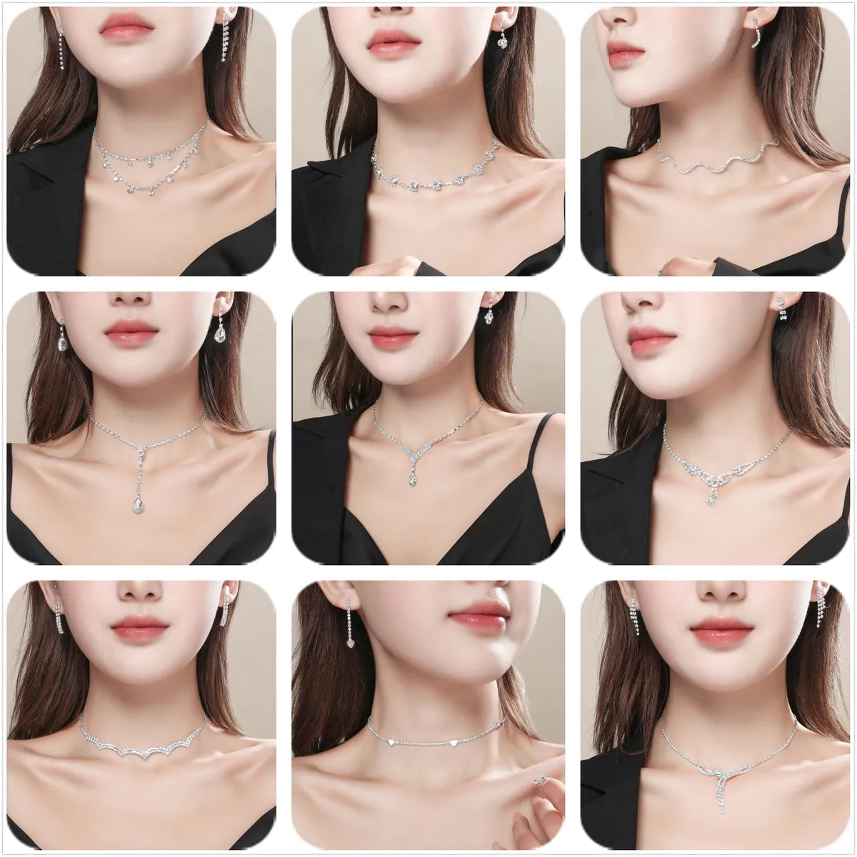 Wholesale Korean Copper Crystal Necklace Earring Two-piece Set Gooddiy