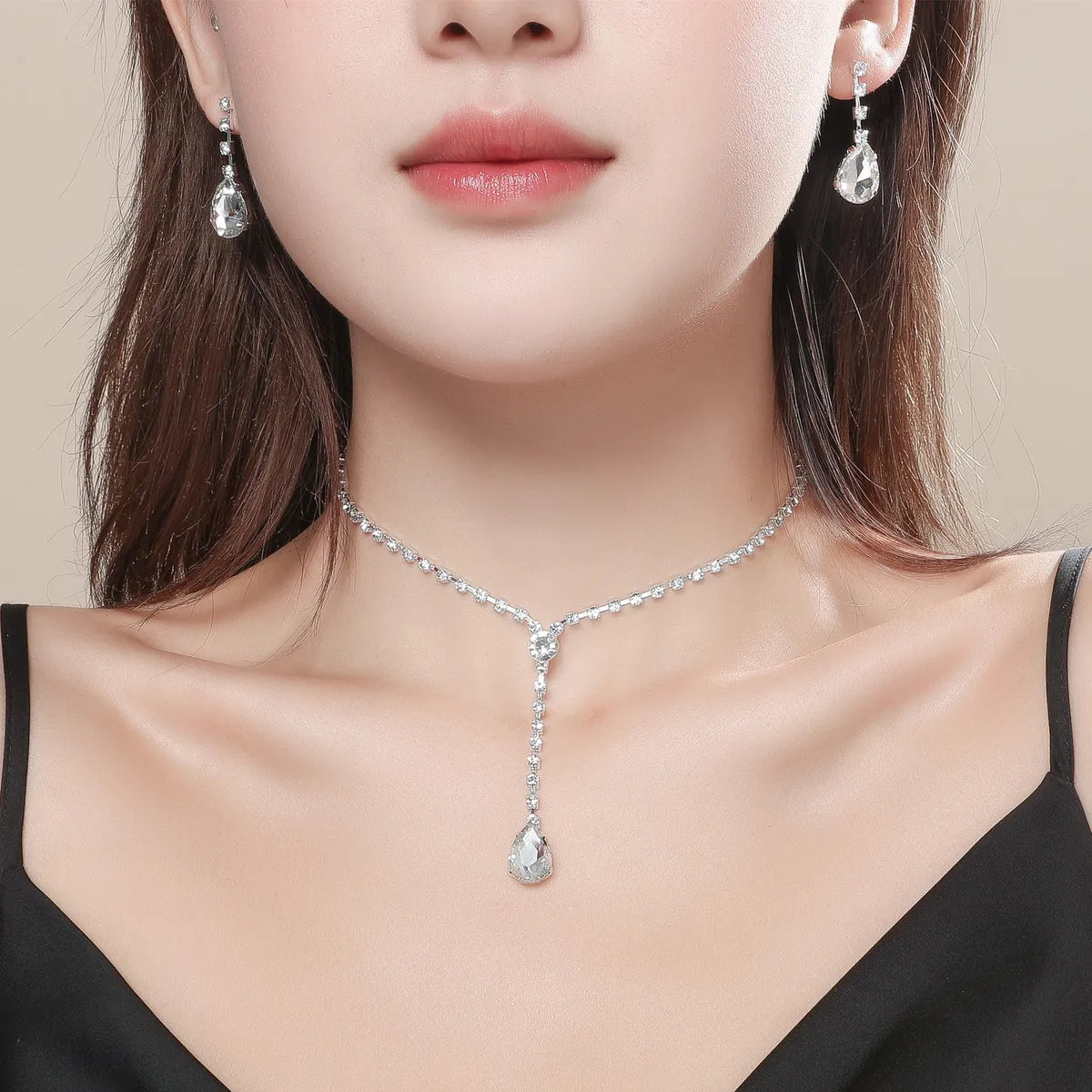 Wholesale Korean Copper Crystal Necklace Earring Two-piece Set Gooddiy