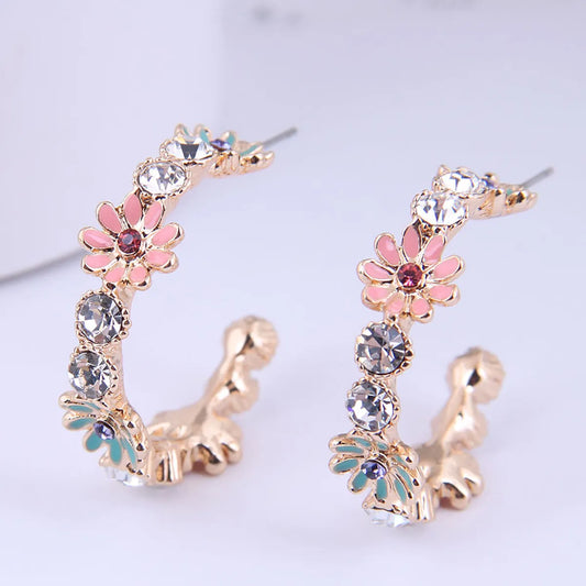 Wholesale Korean Fashion Metal Chrysanthemum Flash Diamond Earrings Gooddiy