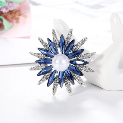 Korean Style Flower Crystal Sunflower Brooch Alloy Pearl Rhinestone Women 'S Pin Fashion Retro Clothing Accessories