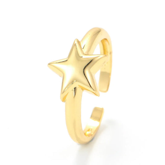 Wholesale Korean Micro-inlaid Five-pointed Star Gold Glossy Opening Ring Gooddiy