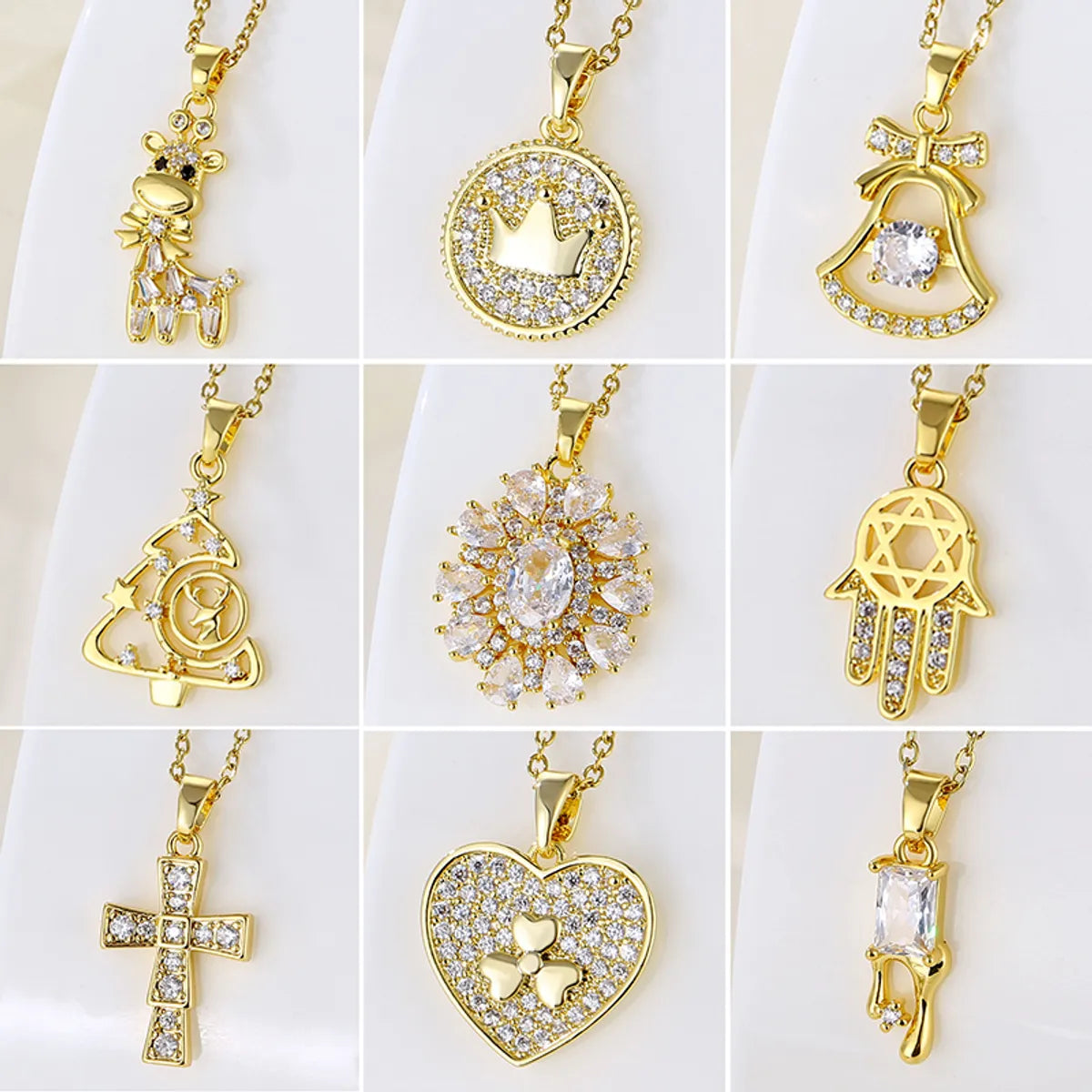 Wholesale Korean Style Christmas Tree Heart Shape Flower Stainless Steel Titanium Steel 18k Gold Plated Gold Plated Zircon Pendant Necklace