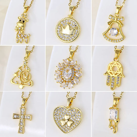 Wholesale Korean Style Christmas Tree Heart Shape Flower Stainless Steel Titanium Steel 18k Gold Plated Gold Plated Zircon Pendant Necklace