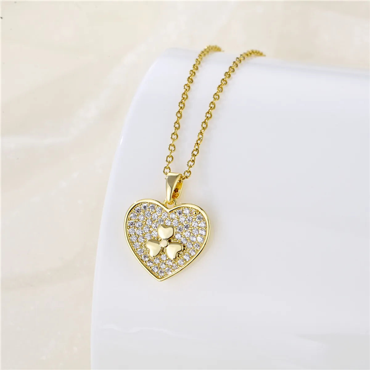 Wholesale Korean Style Christmas Tree Heart Shape Flower Stainless Steel Titanium Steel 18k Gold Plated Gold Plated Zircon Pendant Necklace