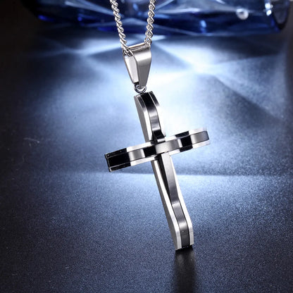 Wholesale Korean Style Cross Titanium Steel Pendant Necklace