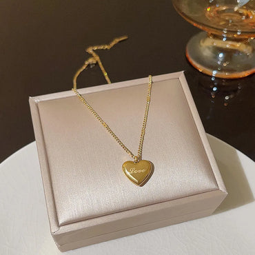 Korean Style Heart Shape Titanium Steel Plating Pendant Necklace