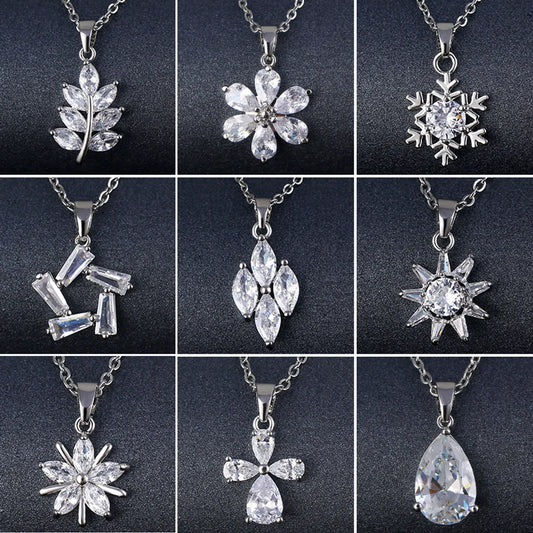 Wholesale Korean Style Peacock Leaves Water Droplets Stainless Steel Titanium Steel Platinum Plated Rhodium Plated Zircon Pendant Necklace