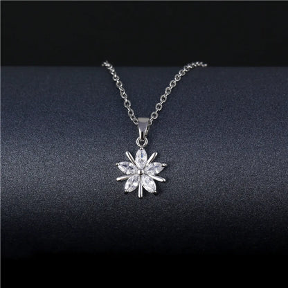 Wholesale Korean Style Peacock Leaves Water Droplets Stainless Steel Titanium Steel Platinum Plated Rhodium Plated Zircon Pendant Necklace