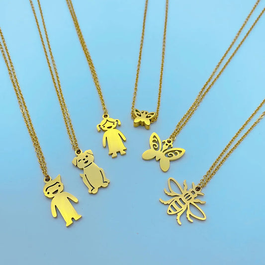 Wholesale Lady Cartoon Character Stainless Steel Titanium Steel Gold Plated Pendant Necklace