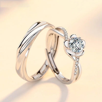 Wholesale Lady Flower Sterling Silver Inlay Zircon Open Ring