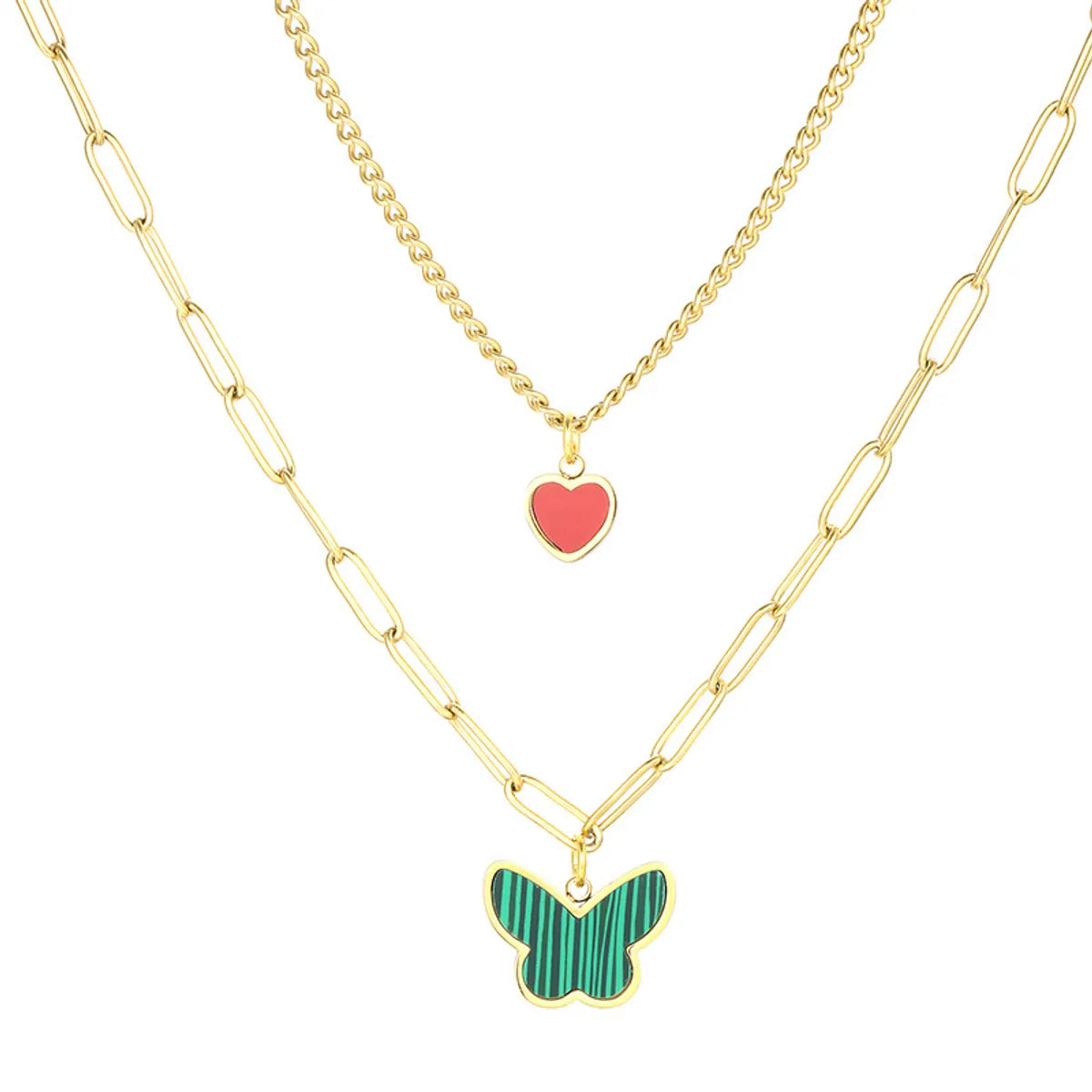 Wholesale Lady Streetwear Heart Shape Butterfly Titanium Steel Plating Layered Necklaces