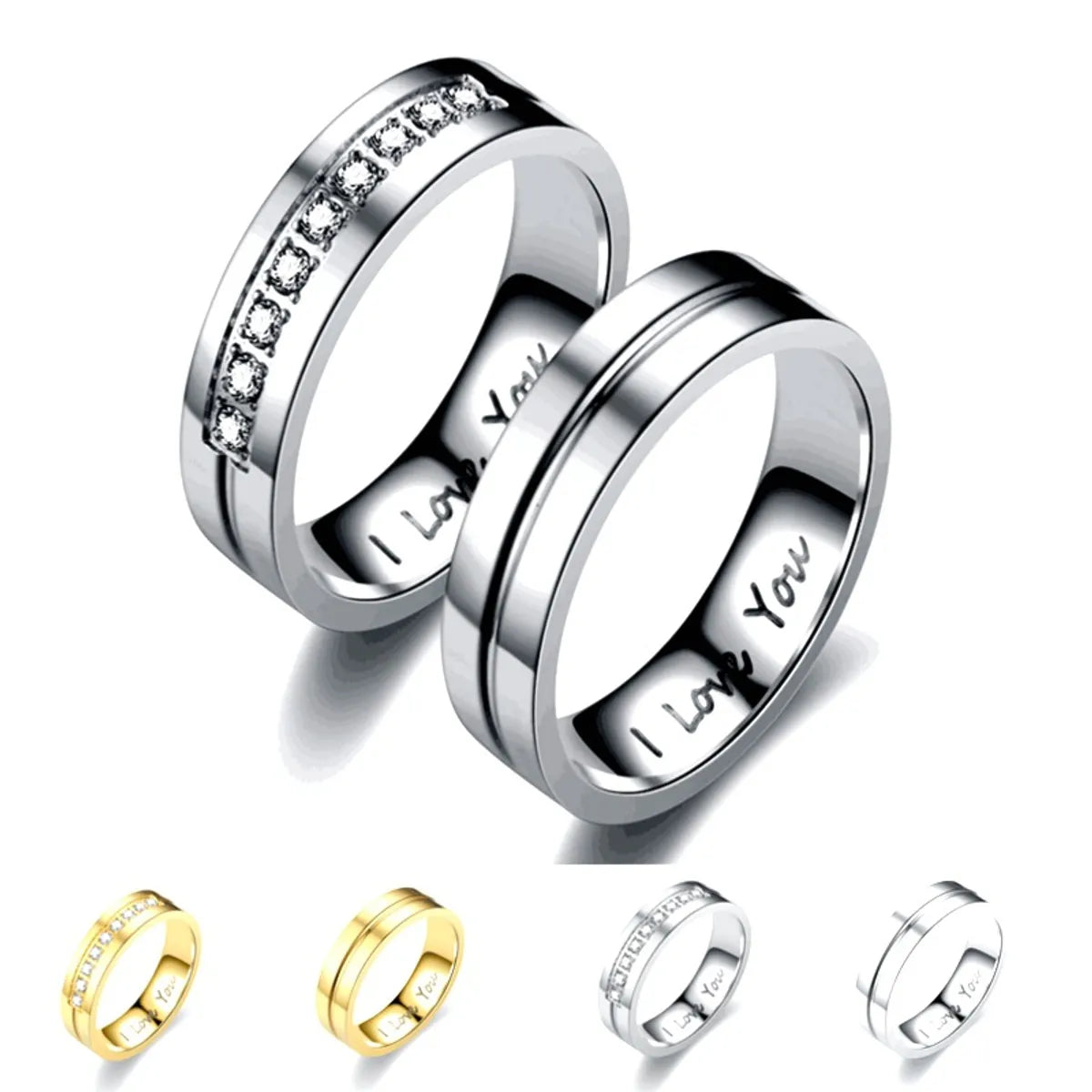 Wholesale Lettering Stainless Steel Diamond Couple Rings Gooddiy