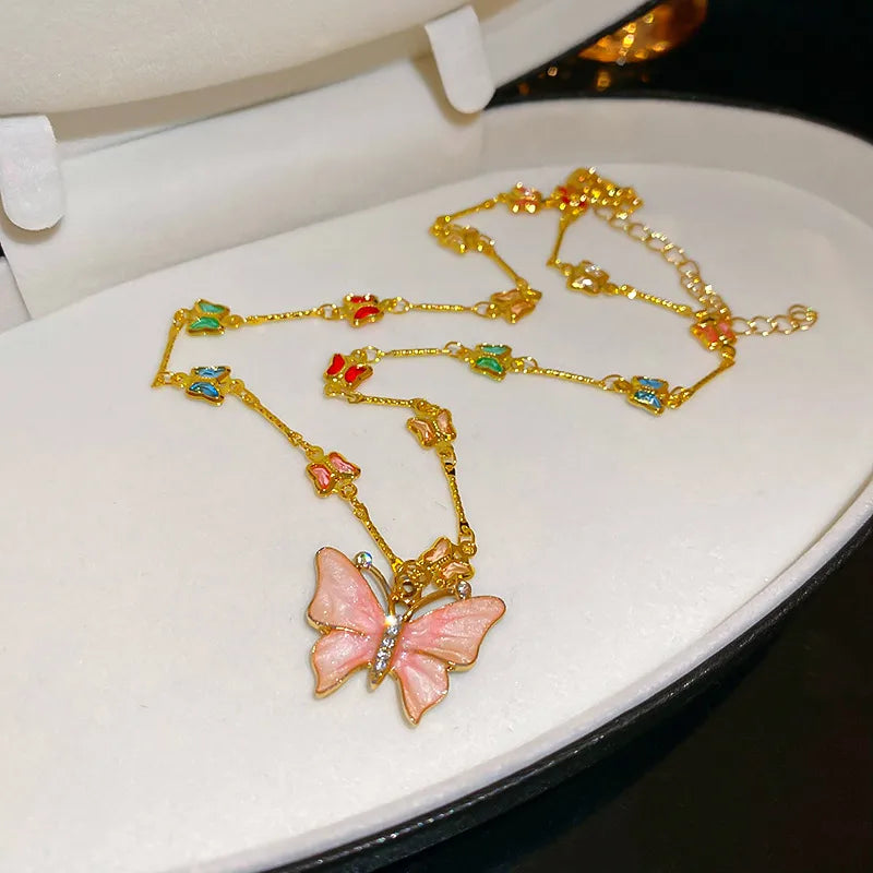 Wholesale Luxurious Sweet Butterfly Copper Inlay Rhinestones Zircon Necklace