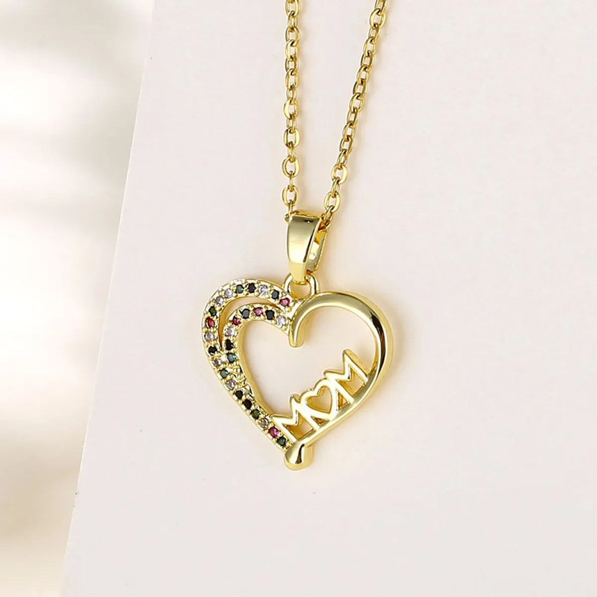 Wholesale Mama Modern Style Letter Heart Shape Stainless Steel Titanium Steel 18k Gold Plated Gold Plated Zircon Pendant Necklace