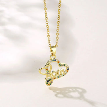 Wholesale Mama Modern Style Letter Heart Shape Stainless Steel Titanium Steel 18k Gold Plated Gold Plated Zircon Pendant Necklace