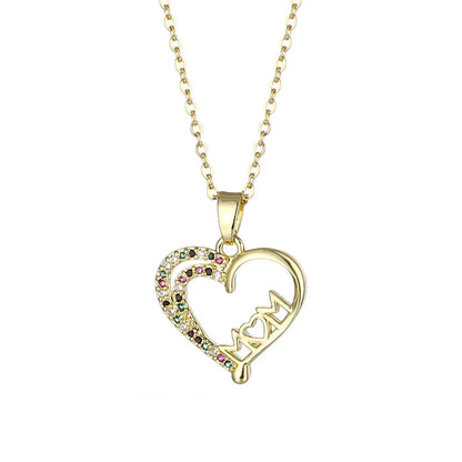 Wholesale Mama Modern Style Letter Heart Shape Stainless Steel Titanium Steel 18k Gold Plated Gold Plated Zircon Pendant Necklace