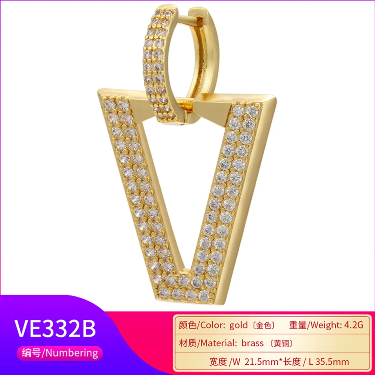 Wholesale Micro-studded Zircon Earrings Inverted Triangle Earrings Gooddiy