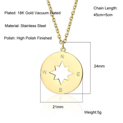 304 Stainless Steel 18K Gold Plated Modern Style Classic Style Plating Compass Pendant Necklace