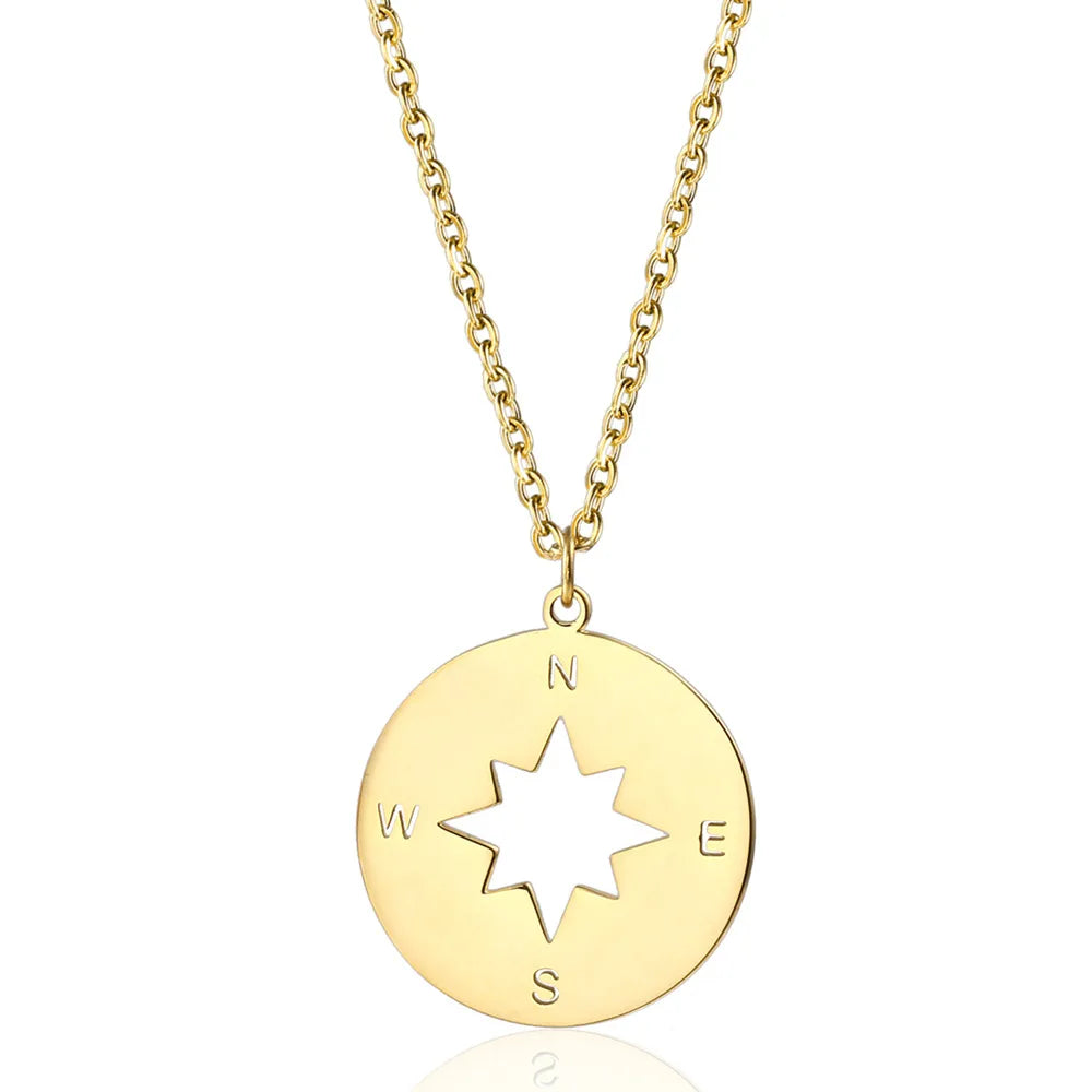 304 Stainless Steel 18K Gold Plated Modern Style Classic Style Plating Compass Pendant Necklace