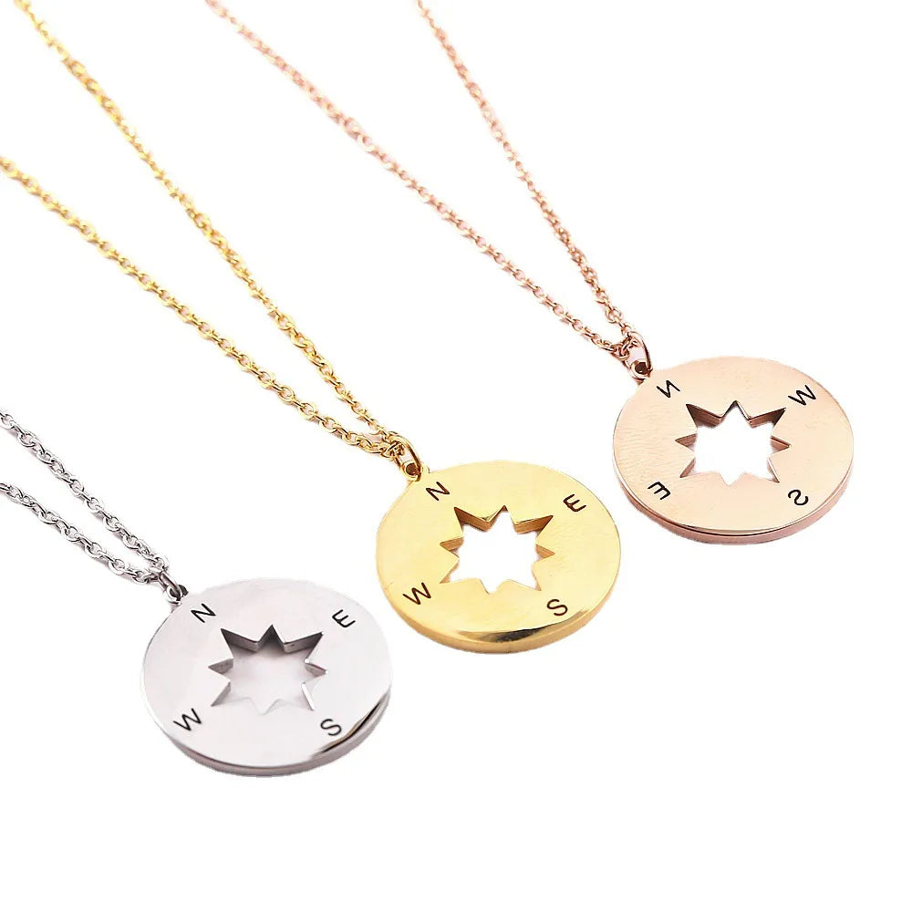 304 Stainless Steel 18K Gold Plated Modern Style Classic Style Plating Compass Pendant Necklace