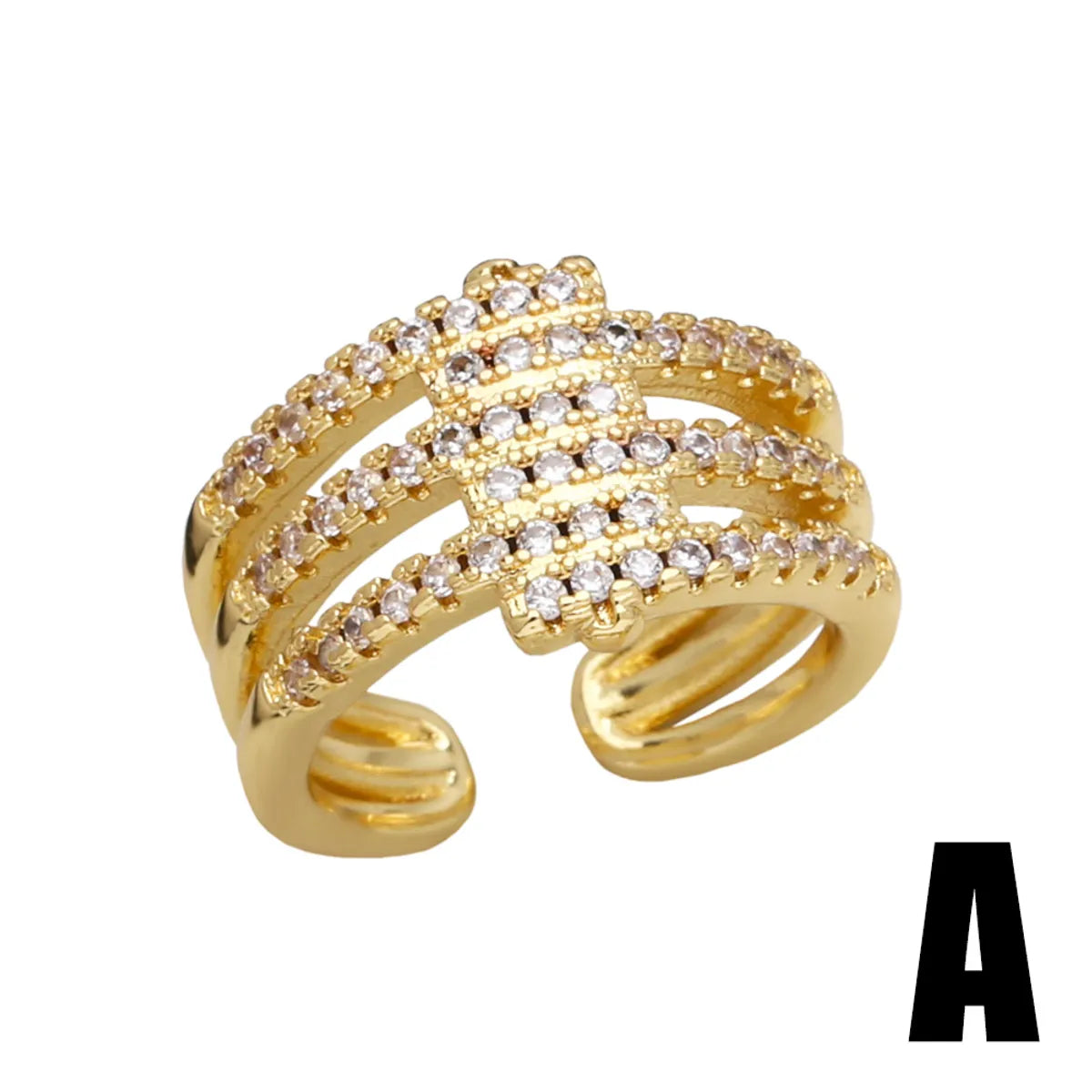 Wholesale Modern Style Simple Style Geometric Copper Plating Inlay 18K Gold Plated Artificial Pearls Zircon Rings