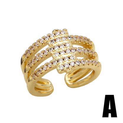 Wholesale Modern Style Simple Style Geometric Copper Plating Inlay 18K Gold Plated Artificial Pearls Zircon Rings