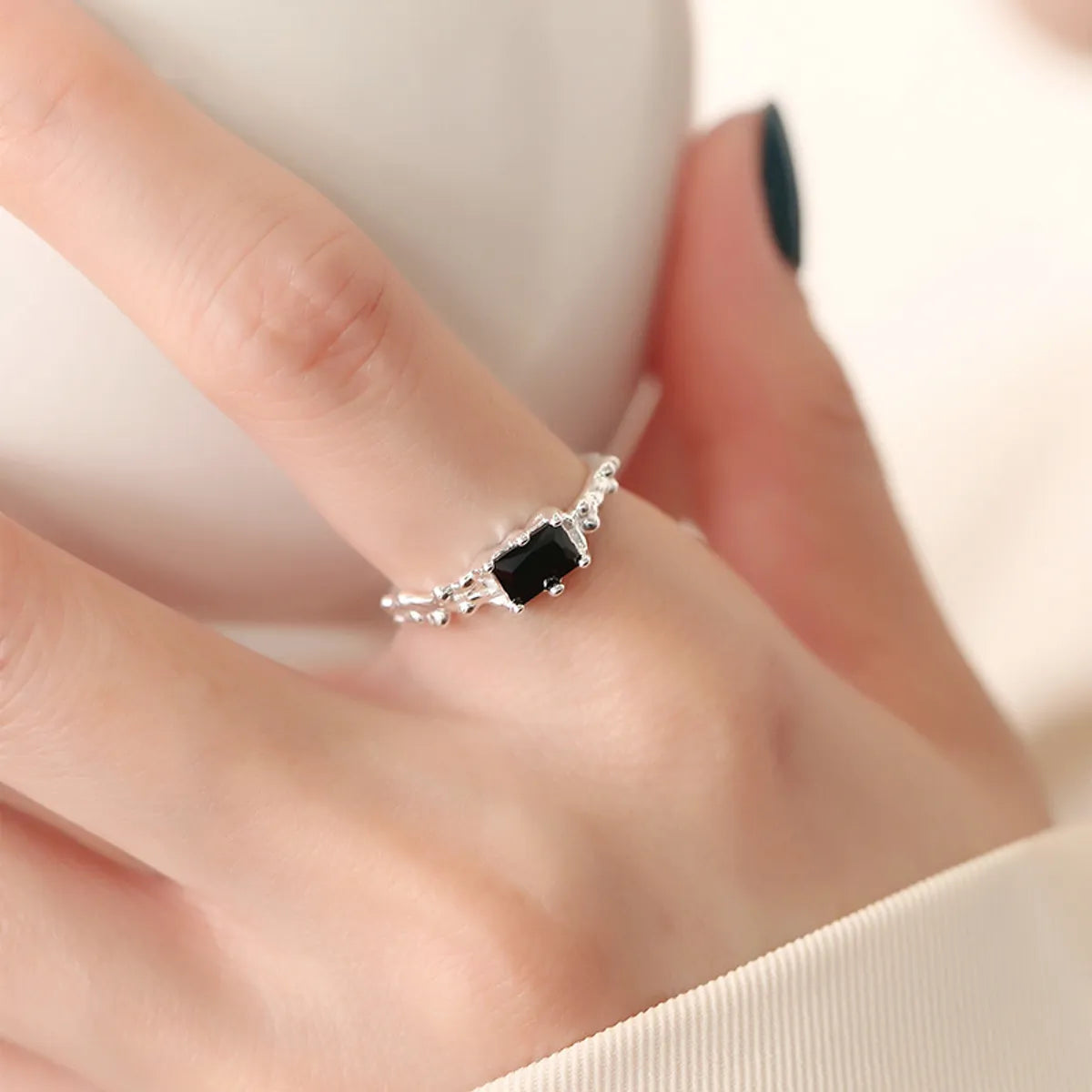 Wholesale Modern Style Simple Style Rectangle Sterling Silver Irregular Inlay Zircon Open Ring