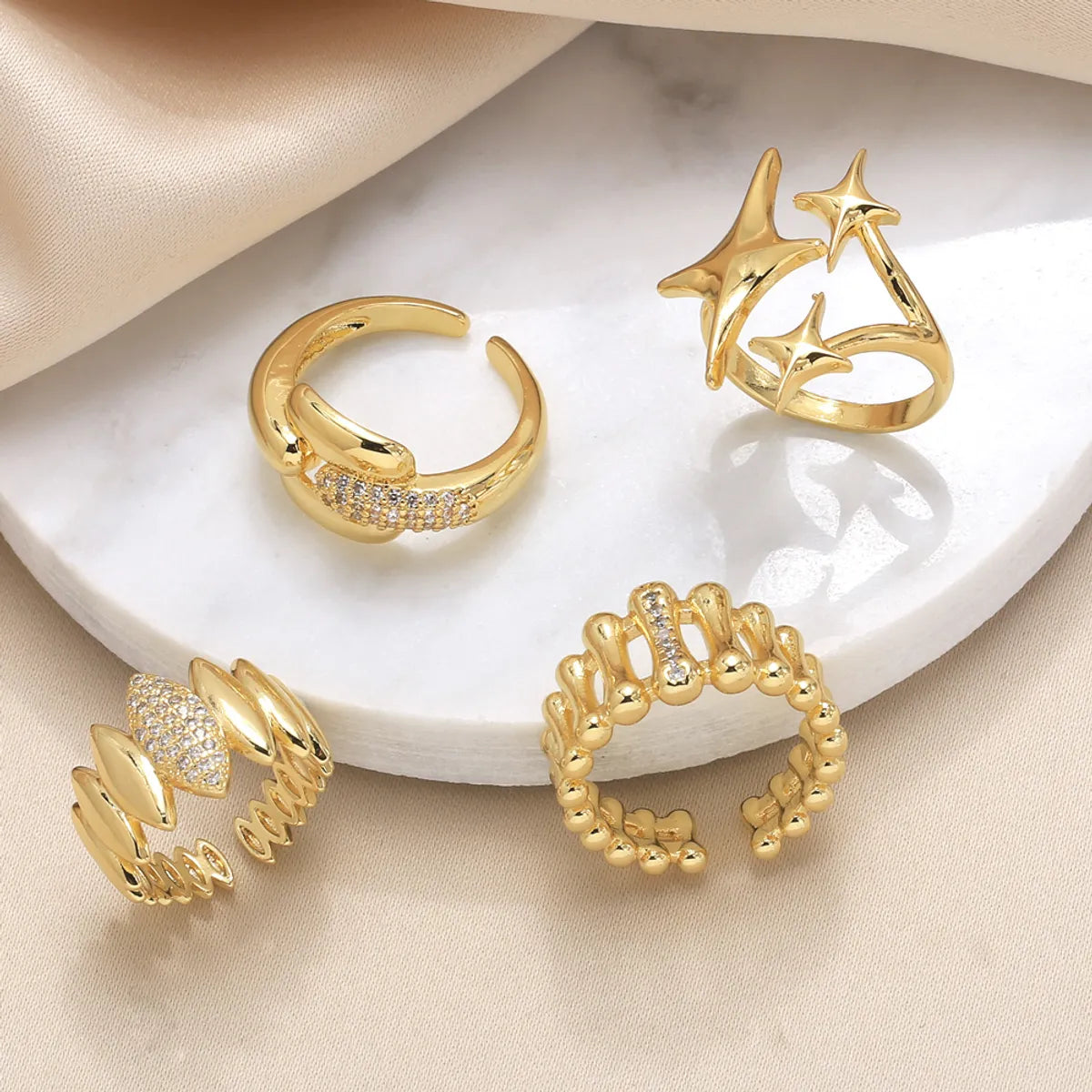 Wholesale Modern Style Simple Style Star Copper Plating Inlay 18K Gold Plated Zircon Rings