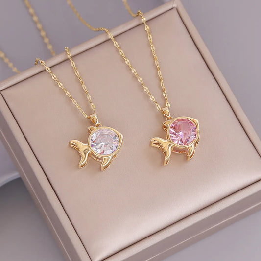 Wholesale New Cute Fish Pendent Zircon 18k Gold Necklace Gooddiy