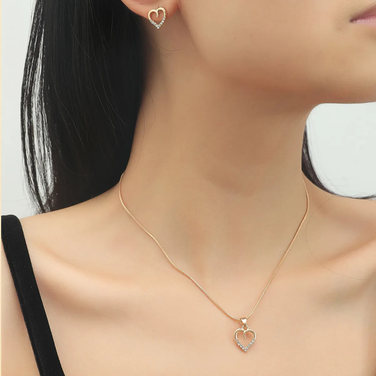 Wholesale New Diamond Heart Pendent Necklace Earrings Set Gooddiy