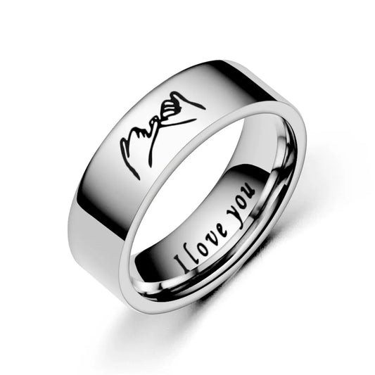 Wholesale New Lettering Hand In Hand Pattern Stainless Steel Couple Ring Gooddiy