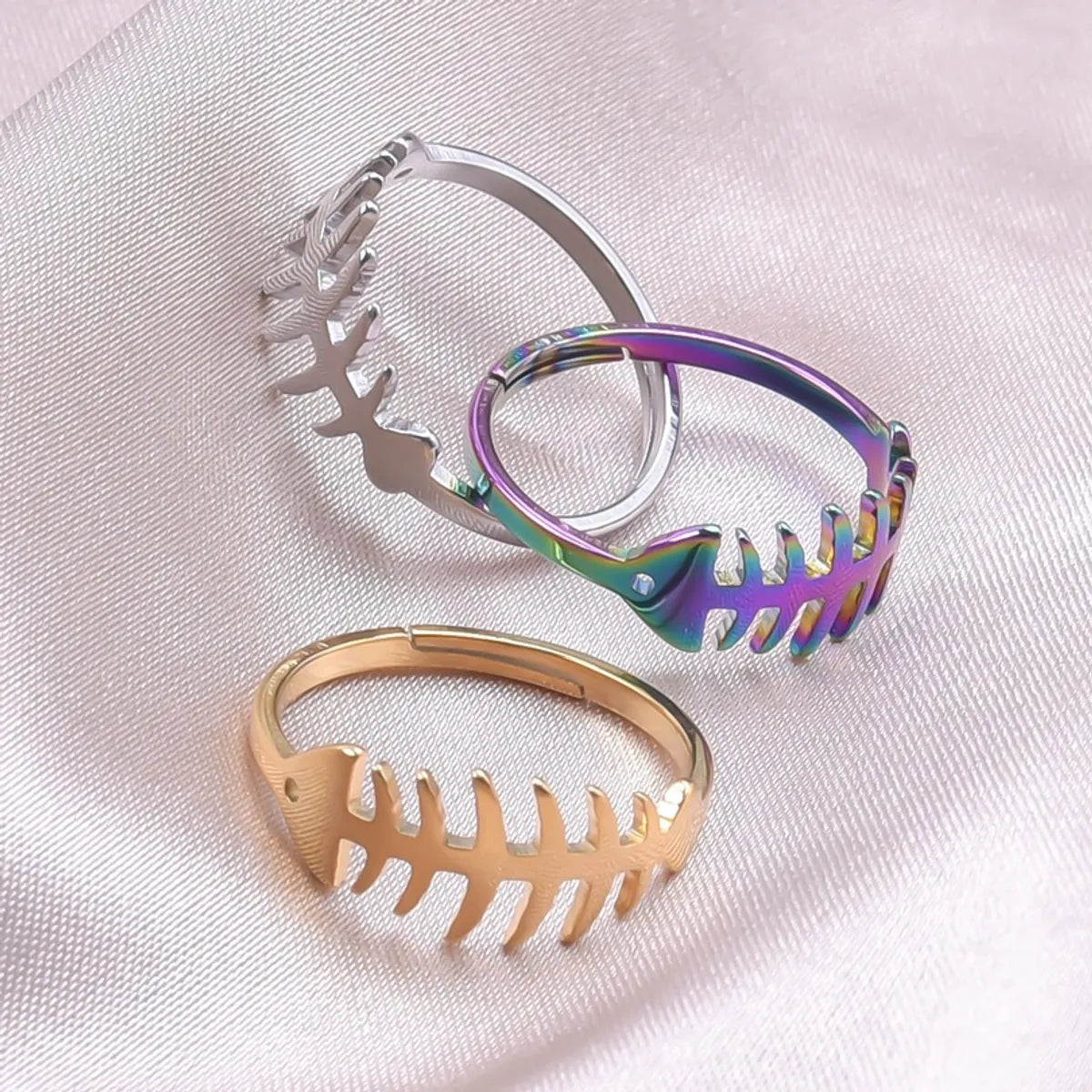 Wholesale Novelty Fish Bone Stainless Steel Open Ring