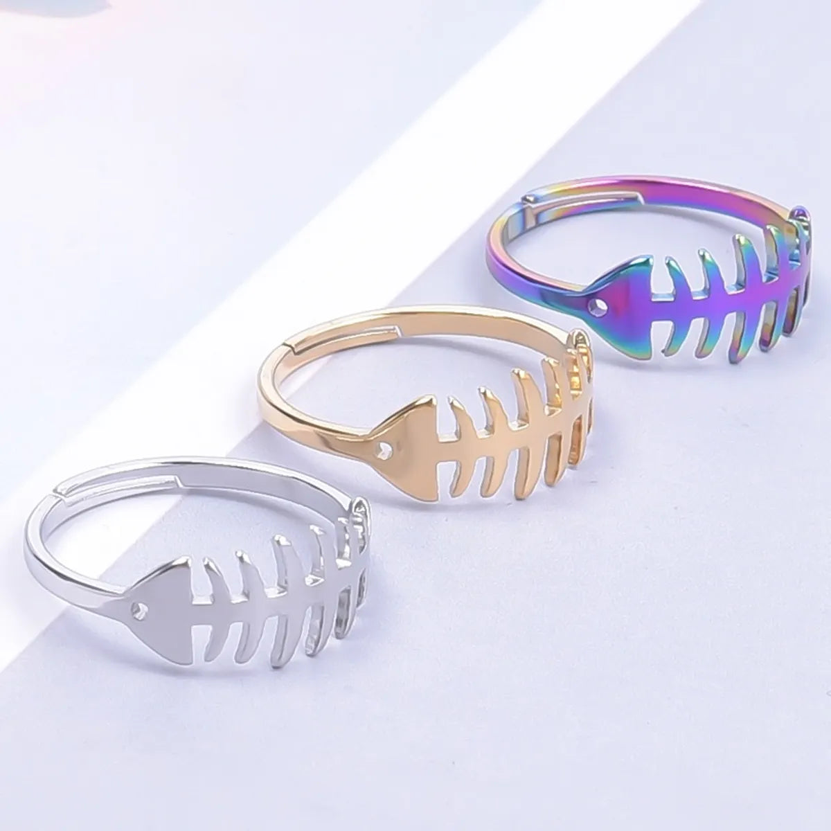 Wholesale Novelty Fish Bone Stainless Steel Open Ring