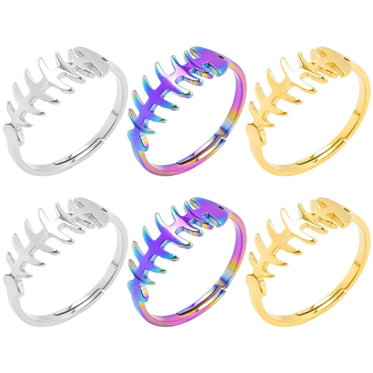 Wholesale Novelty Fish Bone Stainless Steel Open Ring