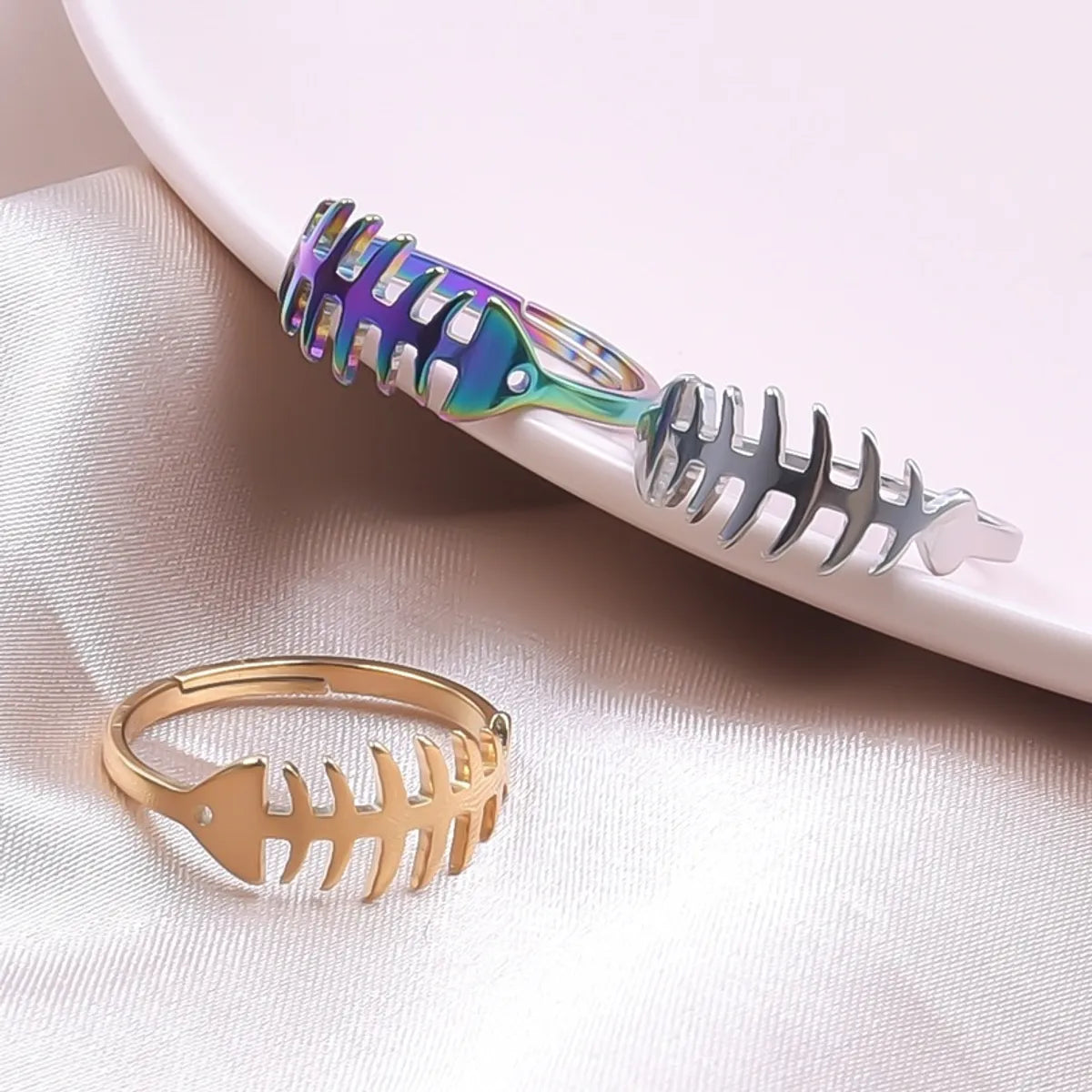 Wholesale Novelty Fish Bone Stainless Steel Open Ring