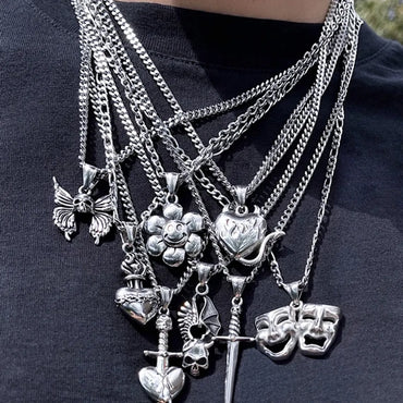 Punk Skull Stainless Steel Alloy Plating Pendant Necklace