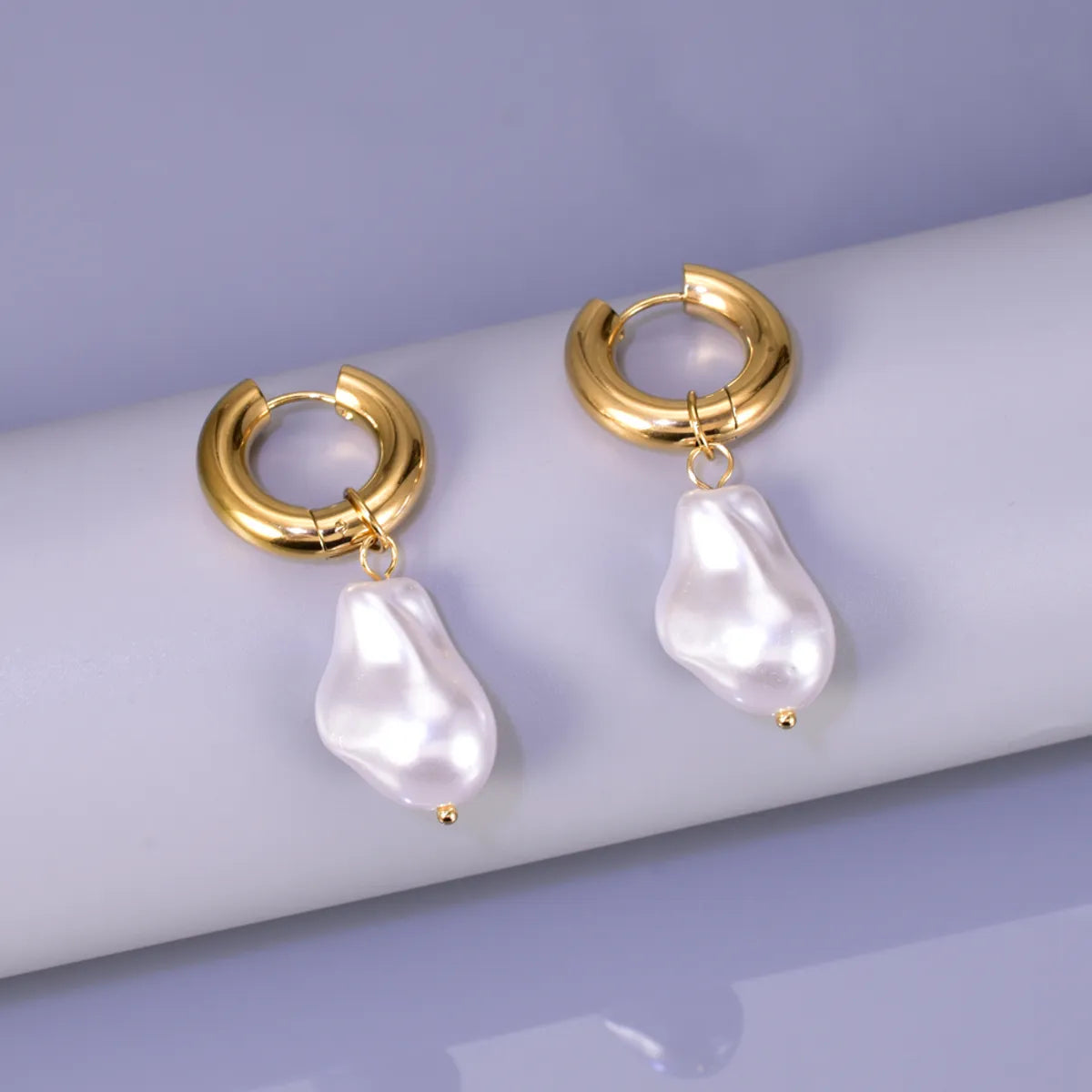 Fashion Irregular Titanium Steel Earrings Gold Plated Artificial Pearls Stainless Steel Earrings