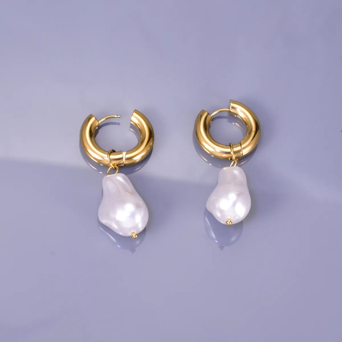 Fashion Irregular Titanium Steel Earrings Gold Plated Artificial Pearls Stainless Steel Earrings