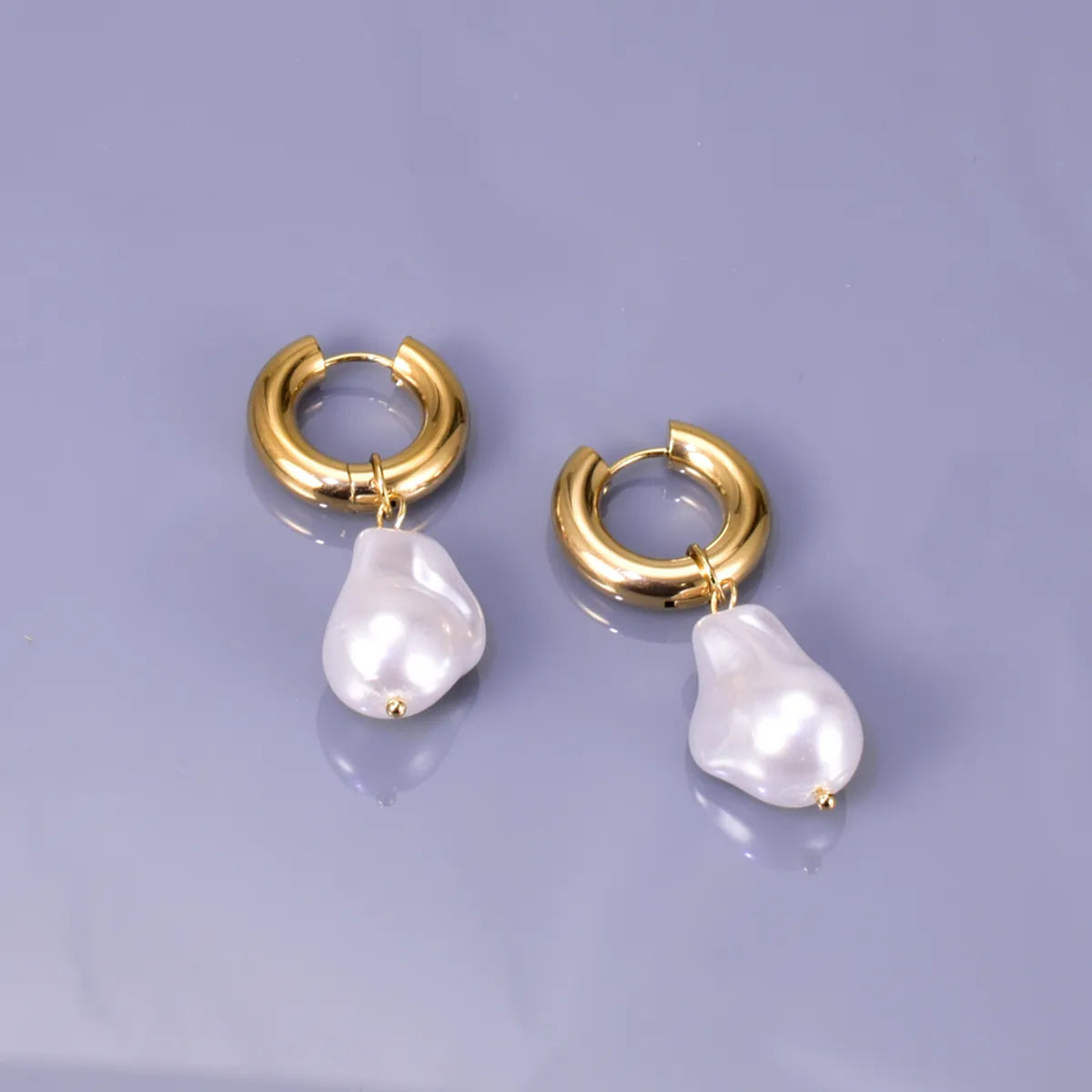 Fashion Irregular Titanium Steel Earrings Gold Plated Artificial Pearls Stainless Steel Earrings