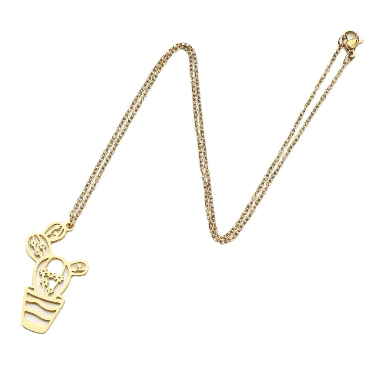 Wholesale Retro Cactus Stainless Steel Titanium Steel Gold Plated Pendant Necklace