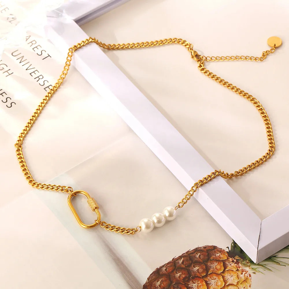 304 Stainless Steel 18K Gold Plated Retro Classic Style Plating Geometric Necklace