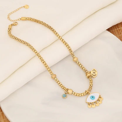 Wholesale Retro Commute Cross Eye Butterfly Stainless Steel Enamel Plating Gold Plated Bracelets Necklace